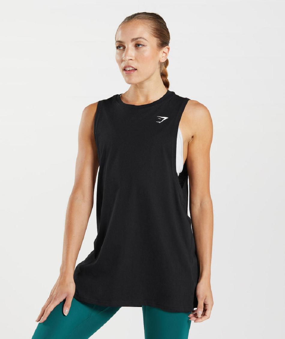 Camiseta Tirantes Gymshark Entrenamiento Drop Arm Mujer Negras | CO 2385ILH